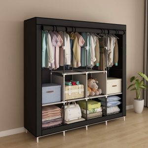 3 Door Folding Wardrobe Cupboard For Storage & Hanging Clothes with 13mm Metal Pipes thickness and fabric Cover