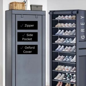 Single Shoe Racks  row for 25-30 pairs made with metal pipes, cloth full cover